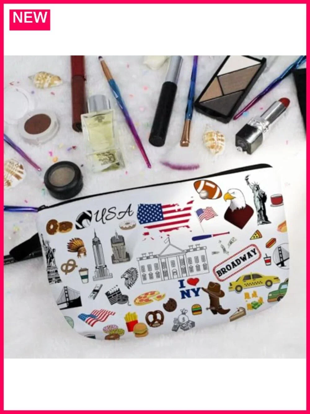 Polyester Travel Cosmetic Bag Small Makeup Pouch Zipper Case